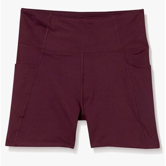 NWT Women High Waist Leggings Shorts Large Side Pockets Burgundy - Picture 4 of 16